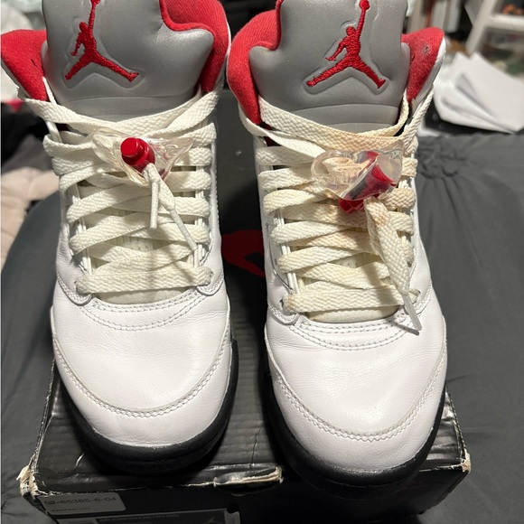 Nike air jordan 5 fire red white sneakers - Picture 2 of 8